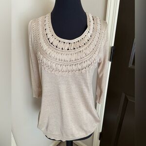 Talbots Cream silk/linen Knit Top with Textured Detail M